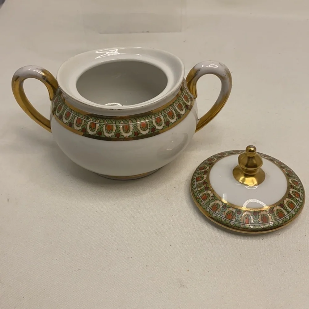 Limoges Sugar Bowl with Top Gold Green Orange
